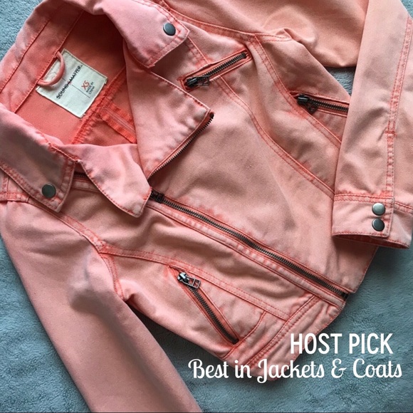 Urban Outfitters Jackets & Blazers - UO Sound & Matter Cropped Denim Moto Jacket Orange